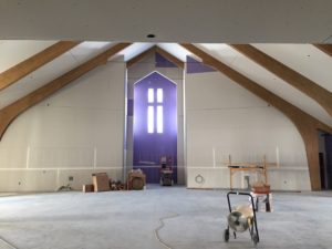 Sanctuary front wall before being primed