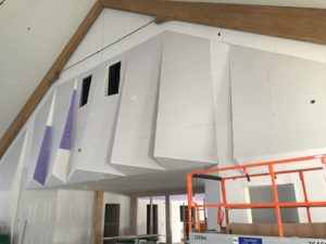 Sanctuary rear wall with sound baffles